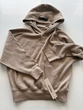 ESSENTIALS Fear of God Waffle Knit Hoodie in Light Brown - kids